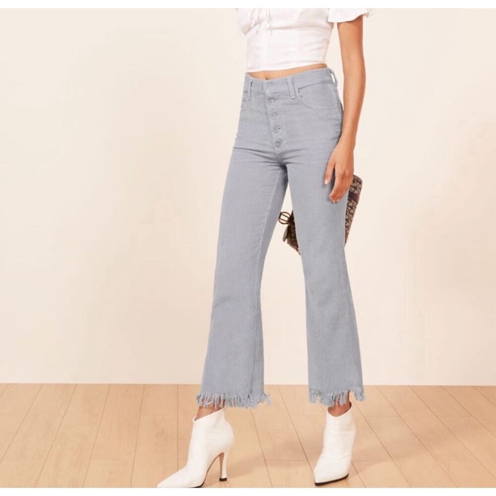 NWT REFORMATION Jesse Pant Cloud Blue Fray Hem High Rise Button Pant Size 30